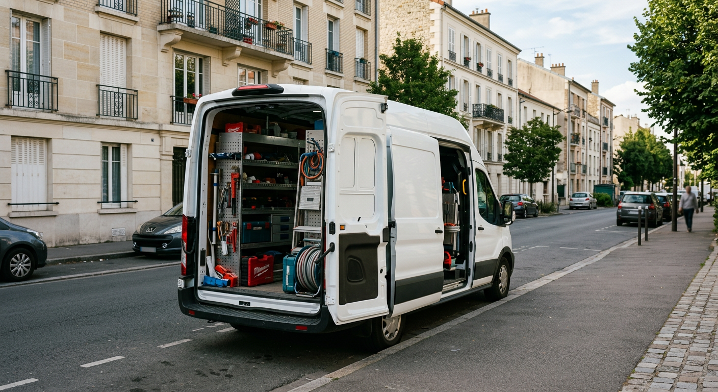 Camionnette plombier Allo Plombier Malakoff en intervention dans les Hauts-de-Seine